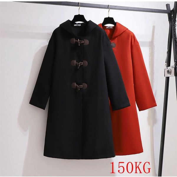 women's wool & blends winter plus size ladies woolen hooded coat long 9xl-150kg thick double-sided casual horns buttoned, Black
women's wool & blends winter plus size ladies woolen hooded coat long 9xl-150kg thick double-sided casual horns buttoned, Black