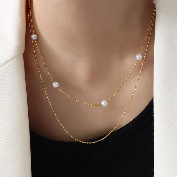 chains trendy gold plated stainless steel multi-layer beads chain necklaces for women accessories, simulated pearl necklace jewelry, Silver
chains trendy gold plated stainless steel multi-layer beads chain necklaces for women accessories, simulated pearl necklace jewelry, Silver