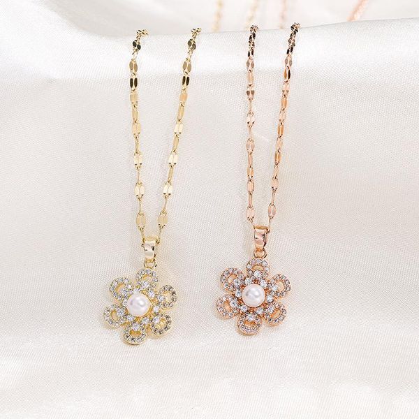 pendant necklaces flower pearl micro inlaid zircon stainless steel necklace rose gold non-fading simple clavicle chain for women, Silver
pendant necklaces flower pearl micro inlaid zircon stainless steel necklace rose gold non-fading simple clavicle chain for women, Silver