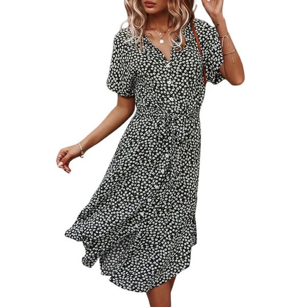casual dresses summer holiday beachwear women's button down midi belted dress short sleeve floral print loose shirt, Black;gray
casual dresses summer holiday beachwear women's button down midi belted dress short sleeve floral print loose shirt, Black;gray