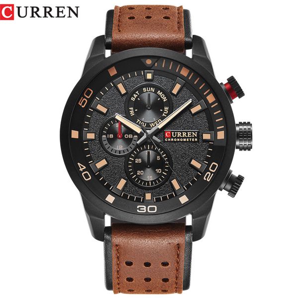 

curren watches 8250 leather strap quartz men wristwatch brand waterproof army military sport mens watch business analog relojes hombre vinta, Slivery;brown