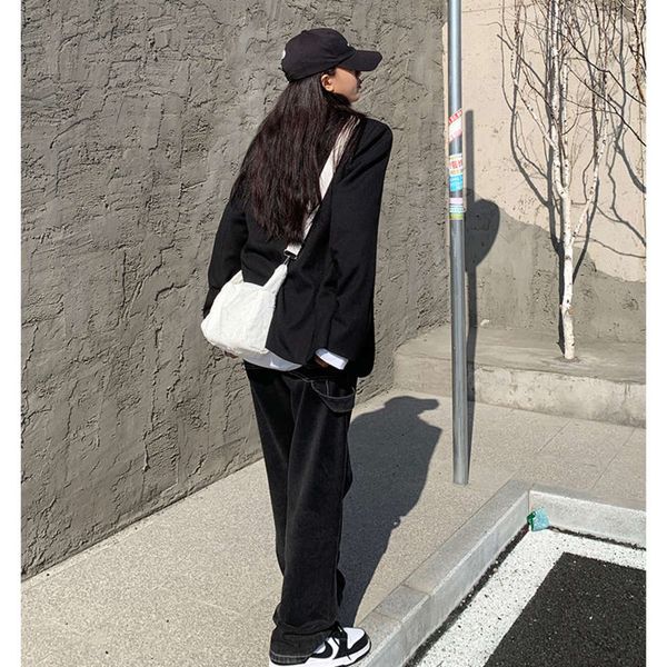 black grey high waist spring and autumn loose pants casual wide leg design trendy, Blue
black grey high waist spring and autumn loose pants casual wide leg design trendy, Blue