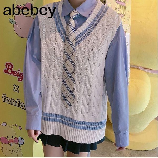 women's sweaters 2021 autumn winter arrival artsy style simple design all match female girl women sweater vest, White;black
women's sweaters 2021 autumn winter arrival artsy style simple design all match female girl women sweater vest, White;black