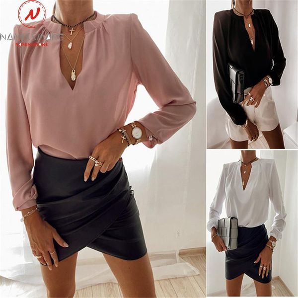 fashion women spring autumn thin shirts v-neck long sleeve solid color transparent slim pullovers for streetwear, White
fashion women spring autumn thin shirts v-neck long sleeve solid color transparent slim pullovers for streetwear, White