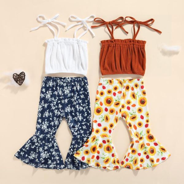 clothing sets 1-6y summer kids girls clothes 2pcs solid strap sleeveless belt vest flowers printed flare pants, White
clothing sets 1-6y summer kids girls clothes 2pcs solid strap sleeveless belt vest flowers printed flare pants, White