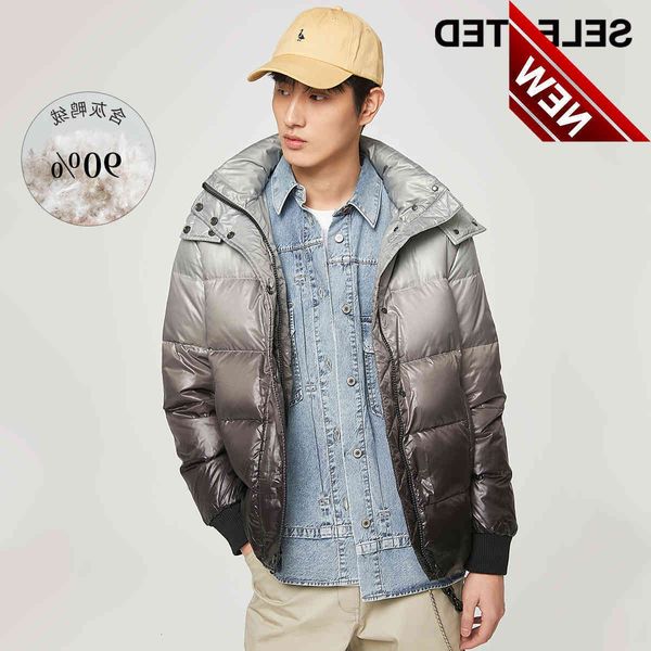 selected men's winter detachable hood gradient down jacket s|419412521, Black
