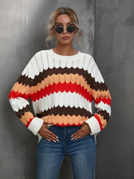 women's sweaters fashion loose striped woman oversize knitted pullover o-neck hollow out patchwork ladies basic clothes, White;black
women's sweaters fashion loose striped woman oversize knitted pullover o-neck hollow out patchwork ladies basic clothes, White;black