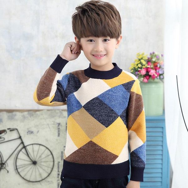 pullover autumn winter thickening plus velvet warm boy sweater baby striped plaid knitted children's clothing, Blue
pullover autumn winter thickening plus velvet warm boy sweater baby striped plaid knitted children's clothing, Blue