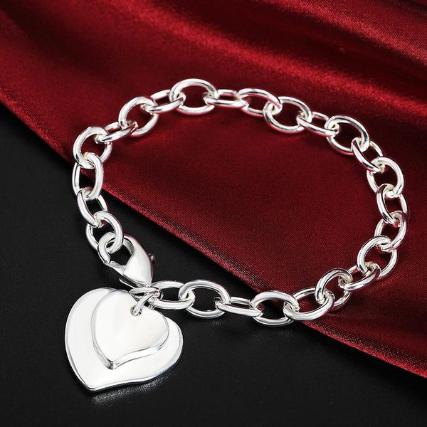 charm bracelets 925 sterling silver double heart pendant bracelet for woman wedding engagement fashion party jewelry, Golden;silver
charm bracelets 925 sterling silver double heart pendant bracelet for woman wedding engagement fashion party jewelry, Golden;silver