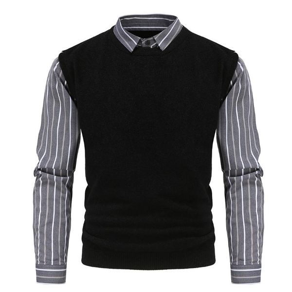men's sweaters ym610 autumn slim fit 2 fake two piece pullovers british shirt neckline sleeve sweater, White;black
men's sweaters ym610 autumn slim fit 2 fake two piece pullovers british shirt neckline sleeve sweater, White;black