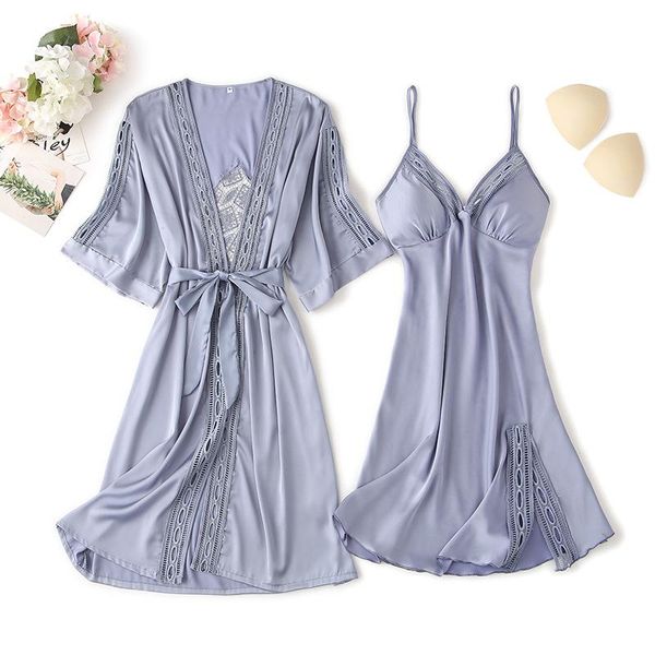 women's sleepwear 2021 women robe gown satin pajamas 2pcs sets embroidery hollow out female solid color home wear sleep dress with ches, Black;red
women's sleepwear 2021 women robe gown satin pajamas 2pcs sets embroidery hollow out female solid color home wear sleep dress with ches, Black;red