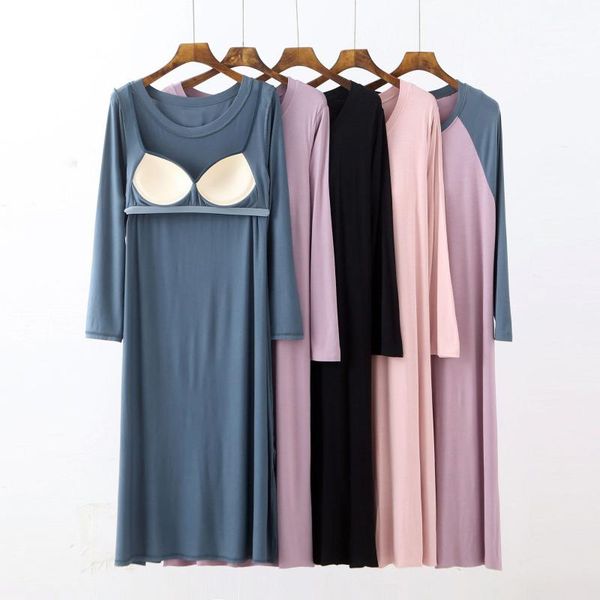women's sleepwear fdfklak modal lengthen long sleeve nightgown 2021 autumn with chest pad night dress for women leisure, Black;red
women's sleepwear fdfklak modal lengthen long sleeve nightgown 2021 autumn with chest pad night dress for women leisure, Black;red
