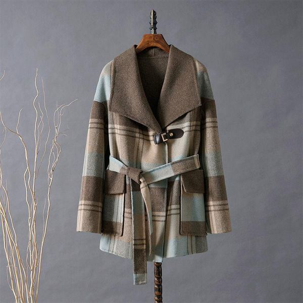 women's wool & blends 2021 autumn and winter double-sided coat womens mid-length korean loose casual plaid woolen overcoat e208, Black
women's wool & blends 2021 autumn and winter double-sided coat womens mid-length korean loose casual plaid woolen overcoat e208, Black