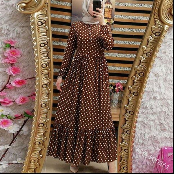 women muslim dress vintage dot print full sleeve new casual fashion summer o neck ruffles islamic abaya arabic dresses, Black;gray
women muslim dress vintage dot print full sleeve new casual fashion summer o neck ruffles islamic abaya arabic dresses, Black;gray