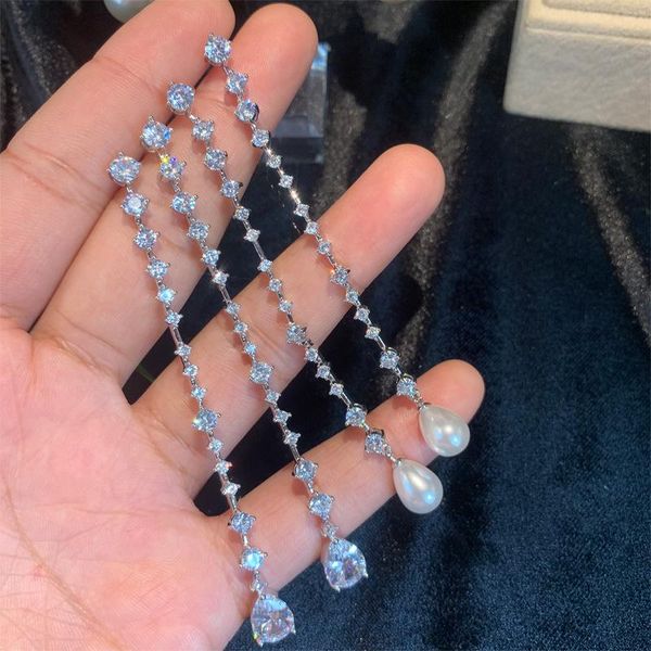 dangle & chandelier luxury zircon pearl long earrings for women girl wedding jewelry trendy water droplets beads earring pendientes bijoux, Silver
dangle & chandelier luxury zircon pearl long earrings for women girl wedding jewelry trendy water droplets beads earring pendientes bijoux, Silver