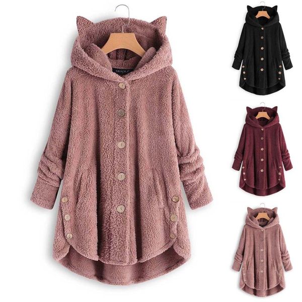 women's wool & blends winter coat european and american button plush blouse catears irregular tide brand solid color jackets, Black
women's wool & blends winter coat european and american button plush blouse catears irregular tide brand solid color jackets, Black