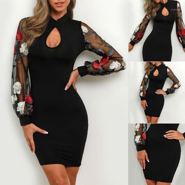 women fashion slim party dress embroidery flower long transparent sleeve hollow -opk casual dresses, Black;gray
women fashion slim party dress embroidery flower long transparent sleeve hollow -opk casual dresses, Black;gray