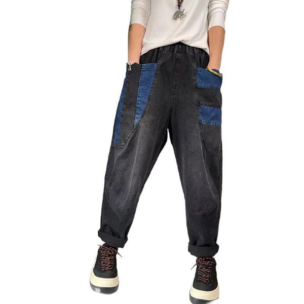 women's jeans fairynatural spring autumn style black denim trousers ladies loose casual pants patchwork women retro elastic waist punk, Blue
women's jeans fairynatural spring autumn style black denim trousers ladies loose casual pants patchwork women retro elastic waist punk, Blue