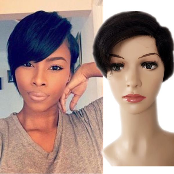 short human hair wigs for black women straight machine made lace front pixie cut side part wig, Black;brown
short human hair wigs for black women straight machine made lace front pixie cut side part wig, Black;brown