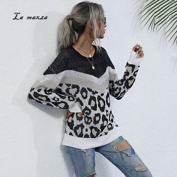 women's sweaters fashion leopard patchwork women sweater 2021 winter vintage casual o-neck knitted, White;black
women's sweaters fashion leopard patchwork women sweater 2021 winter vintage casual o-neck knitted, White;black