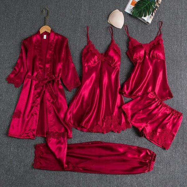 lace 5pcs robe suit satin womens sleepwears nightwear kimono bathrobe gown nightdress sleepwear with pads intimate lingerie nightgown, Black;red
lace 5pcs robe suit satin womens sleepwears nightwear kimono bathrobe gown nightdress sleepwear with pads intimate lingerie nightgown, Black;red