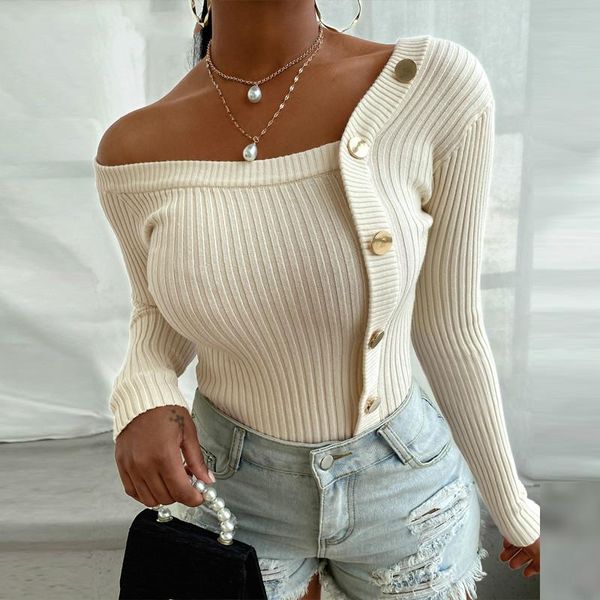 women's sweaters knit sweater pullover tube stitching metal buckle tight-fitting slim, White;black
women's sweaters knit sweater pullover tube stitching metal buckle tight-fitting slim, White;black