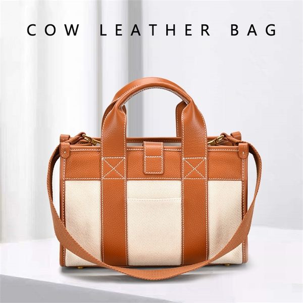 2021 new korean women's leather with canvas tote ins net red bag