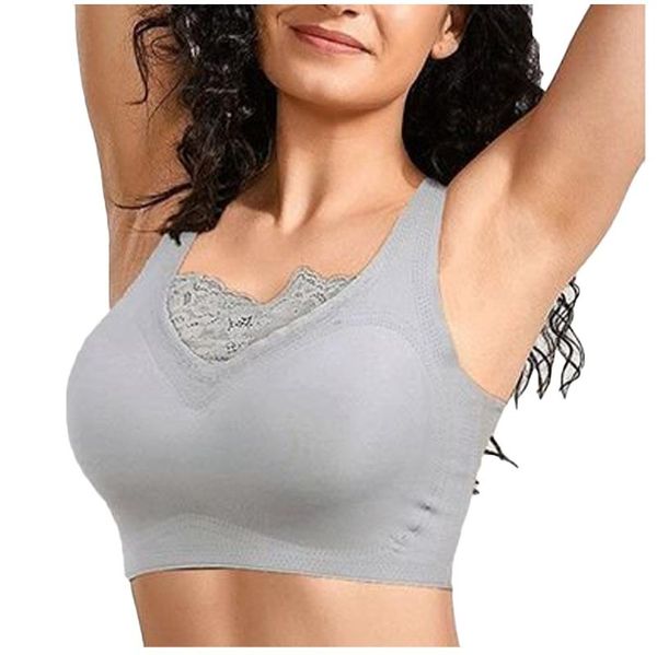 breathable sports bras women hollow out padded sports bra bra lingerie seamless plus size elastic comfort lace vest, White;black