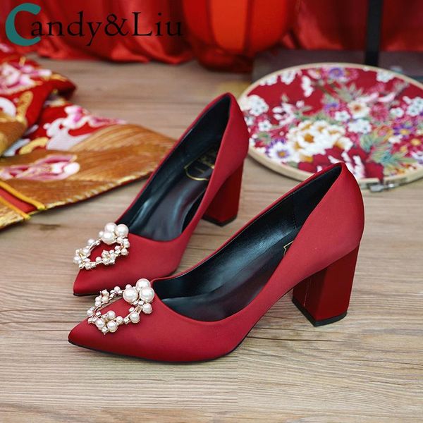 dress shoes wedding women's thick heel pregnant pearls crystal satin pointed toe elegnant fat 5cm 7cm heels female nice pumps, Black
dress shoes wedding women's thick heel pregnant pearls crystal satin pointed toe elegnant fat 5cm 7cm heels female nice pumps, Black