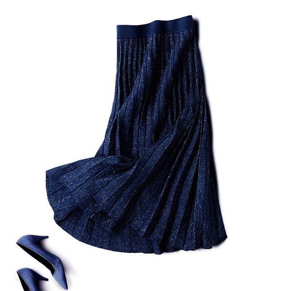 2021 new autumn knitted high waist vintage shining women winter black blue long pleated skirts saia female aza2
2021 new autumn knitted high waist vintage shining women winter black blue long pleated skirts saia female aza2