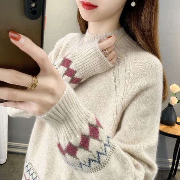 sweater loose fitting spring dress new reduced age jacquard half high collar knitted bottomcoat women's foreign style in, White;black
sweater loose fitting spring dress new reduced age jacquard half high collar knitted bottomcoat women's foreign style in, White;black