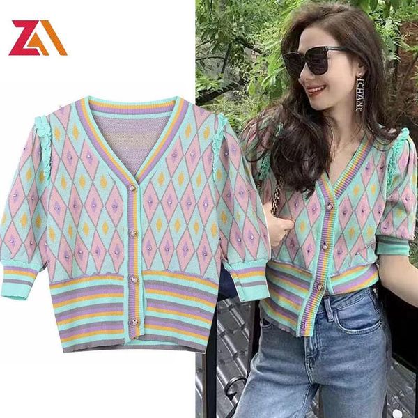women's knits & tees korean chic summer knitted casual streewear plaid diamond short sleeve woman 2021 sweater knit cardigan mujer, White
women's knits & tees korean chic summer knitted casual streewear plaid diamond short sleeve woman 2021 sweater knit cardigan mujer, White