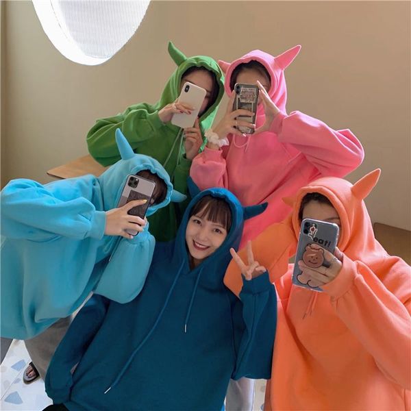 women's hoodies & sweatshirts spring autumn harajuku couple korean loose cute ox horn hooded outwear winter women sweet drawstring coat, Black
women's hoodies & sweatshirts spring autumn harajuku couple korean loose cute ox horn hooded outwear winter women sweet drawstring coat, Black