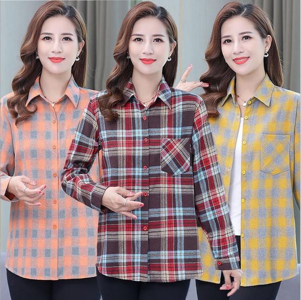 women's blouses & shirts plaid blouse mother spring and autumn long sleeve cardigan shirt middle-aged women plus size casual overshirt, White
women's blouses & shirts plaid blouse mother spring and autumn long sleeve cardigan shirt middle-aged women plus size casual overshirt, White