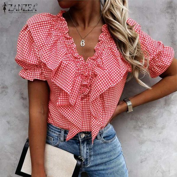 women's blouses & shirts zanzea work ol ruffle checked printed blouse women casual grid short puff sleeve summer v neck plaid chemise, White
women's blouses & shirts zanzea work ol ruffle checked printed blouse women casual grid short puff sleeve summer v neck plaid chemise, White