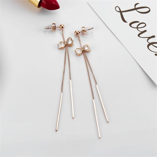 chinese style jewelry bow tassel earrings long fashion simple thin rectangular stainless steel earrings are not allergic, Black
chinese style jewelry bow tassel earrings long fashion simple thin rectangular stainless steel earrings are not allergic, Black