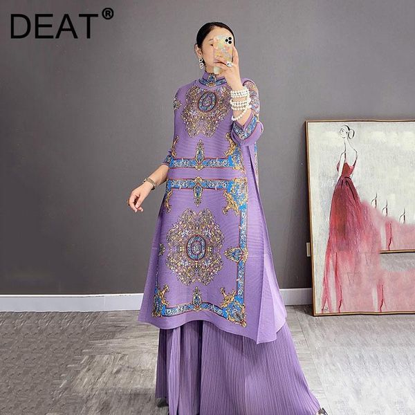 women's two piece pants deat woman pleated suit print half high collar dress + wide leg loose vintage style elegant 2021 autumn fashion, White
women's two piece pants deat woman pleated suit print half high collar dress + wide leg loose vintage style elegant 2021 autumn fashion, White