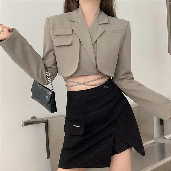women's suits & blazers hollow out cross blazer for women notched long sleeve casual short female fashion clothing 2021 style, White;black
women's suits & blazers hollow out cross blazer for women notched long sleeve casual short female fashion clothing 2021 style, White;black