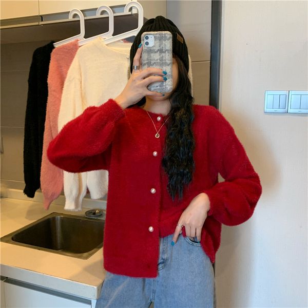 female fashion cardigan sweater 2021 vison hair pearl soft buckle all-match jacket v88u, White;black
female fashion cardigan sweater 2021 vison hair pearl soft buckle all-match jacket v88u, White;black