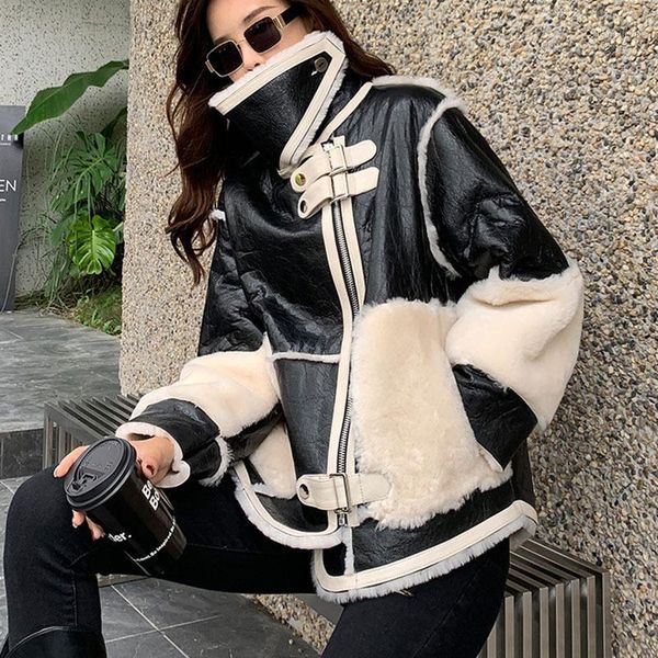 women's fur & faux genuine leather jackets real lamb collar with wholeskin sheepskin warm jacket sheared sheep wool lining, Black
women's fur & faux genuine leather jackets real lamb collar with wholeskin sheepskin warm jacket sheared sheep wool lining, Black