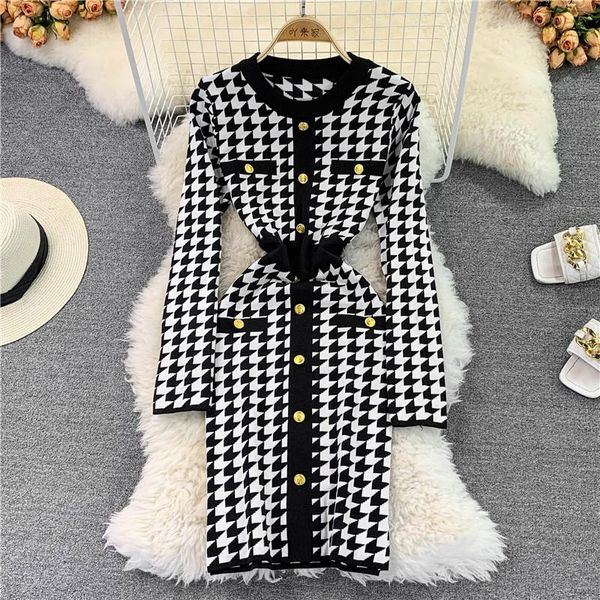casual dresses o-neck slim knitted dress women fashion color matching single breasted package hip high waist a-line houndstooth frock, Black;gray
casual dresses o-neck slim knitted dress women fashion color matching single breasted package hip high waist a-line houndstooth frock, Black;gray