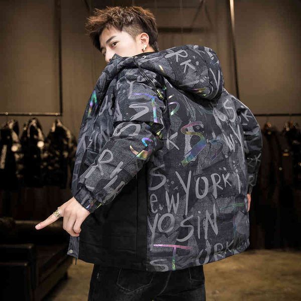 men's down jacket winter new letter printing contrast color splicing fashion trend hooded down jacket, Black
men's down jacket winter new letter printing contrast color splicing fashion trend hooded down jacket, Black
