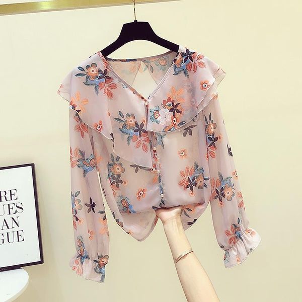 spring autumn womens v neck shirt new retro foreign ruffles blouse female thin chiffon shirt long sleeved shirt gd437, White
spring autumn womens v neck shirt new retro foreign ruffles blouse female thin chiffon shirt long sleeved shirt gd437, White