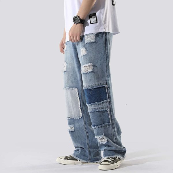 new fashion brand versatile loose straight tube make old cloth hole jeans men's casual beggars pants, Blue
new fashion brand versatile loose straight tube make old cloth hole jeans men's casual beggars pants, Blue