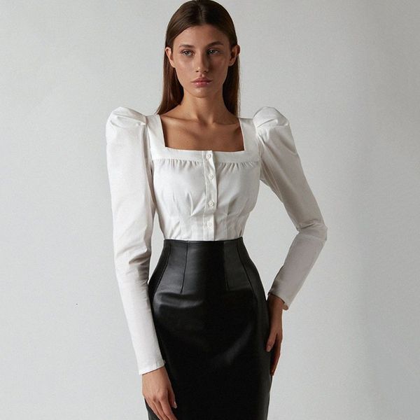 mode square collar puff sleeve female 2021 solid new color white elegant office lady single blouse breasted shirt jk45, Tan;black
mode square collar puff sleeve female 2021 solid new color white elegant office lady single blouse breasted shirt jk45, Tan;black