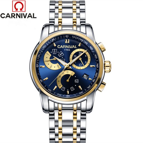 carnival original brand men cool full steel wrist watch automatic self-wind mechanical watches calendar workable 6 hands analog, Slivery;brown
carnival original brand men cool full steel wrist watch automatic self-wind mechanical watches calendar workable 6 hands analog, Slivery;brown
