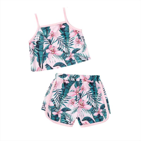 children floral print clothes set, girls sleeveless square collar cropped side split short pants 1 5t, White
children floral print clothes set, girls sleeveless square collar cropped side split short pants 1 5t, White