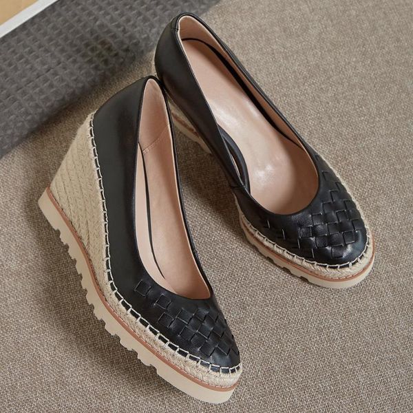dress shoes women's genuine leather braided slip-on wedge pumps round toe ol style casual female daily high heel comfortable sale, Black
dress shoes women's genuine leather braided slip-on wedge pumps round toe ol style casual female daily high heel comfortable sale, Black
