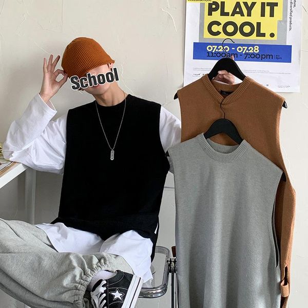 men's vests sleeveless waistcoat 2021 autumn loose knit vest round neck pullover coat, Black;white
men's vests sleeveless waistcoat 2021 autumn loose knit vest round neck pullover coat, Black;white