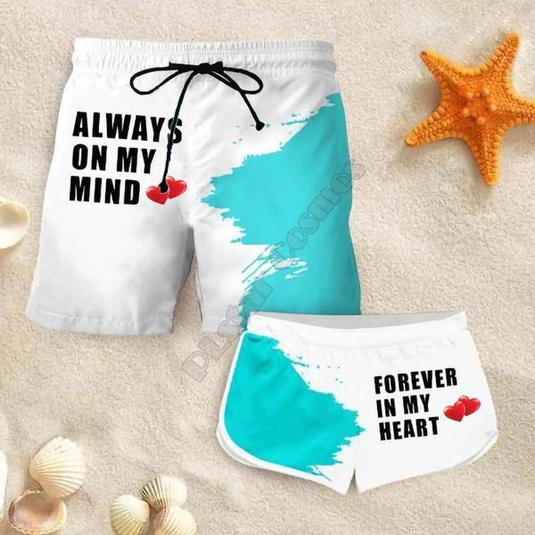 men's shorts couple matching always in my mind 3d women for men elastic waist summer beach 01, White;black
men's shorts couple matching always in my mind 3d women for men elastic waist summer beach 01, White;black